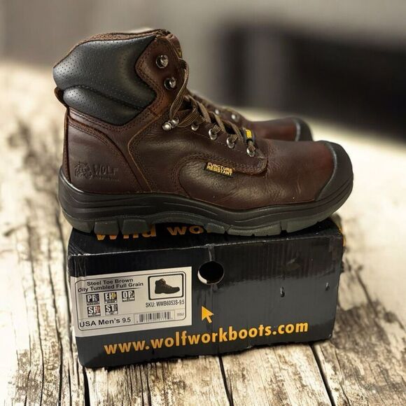 Wolf Work Boot Nubuck Leather Construction, Industrial PPE Brown Leather US Mens - Picture 1 of 6